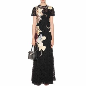 VALENTINO APPLIQUÉD FLORAL CORDED LACE BLACK GOWN
